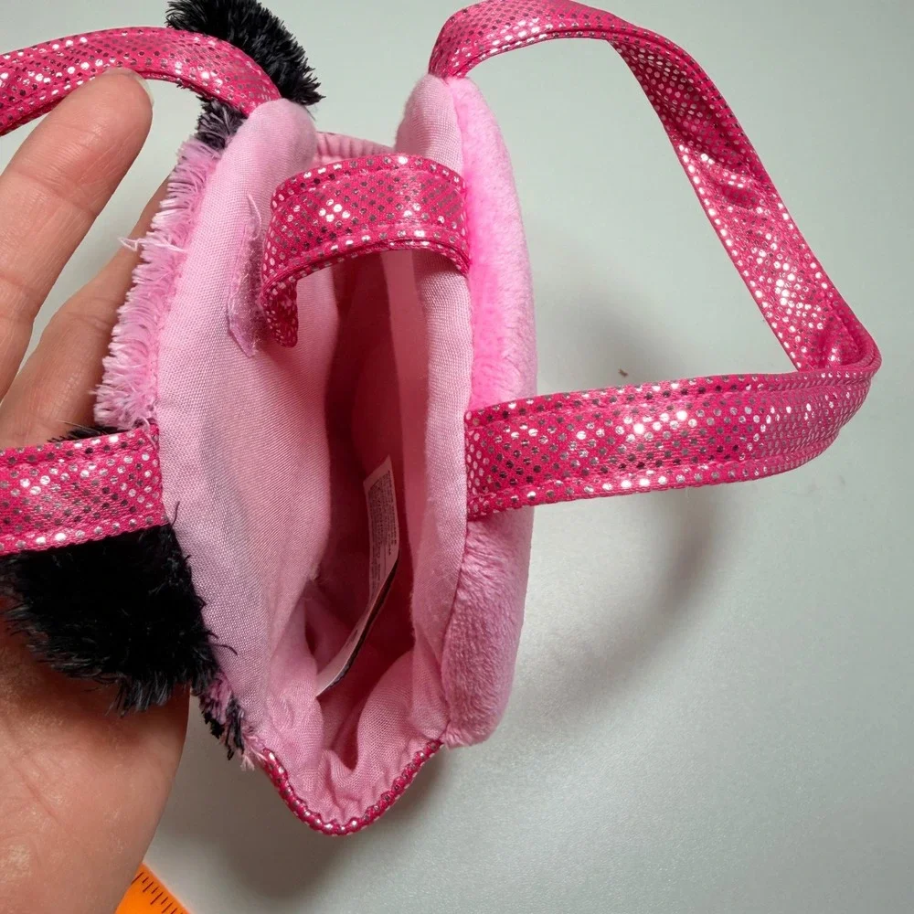 Aurora Pink Tiger Plush Mini Tote Bag Shimmer Metallic Straps Kidcore Y2K Small